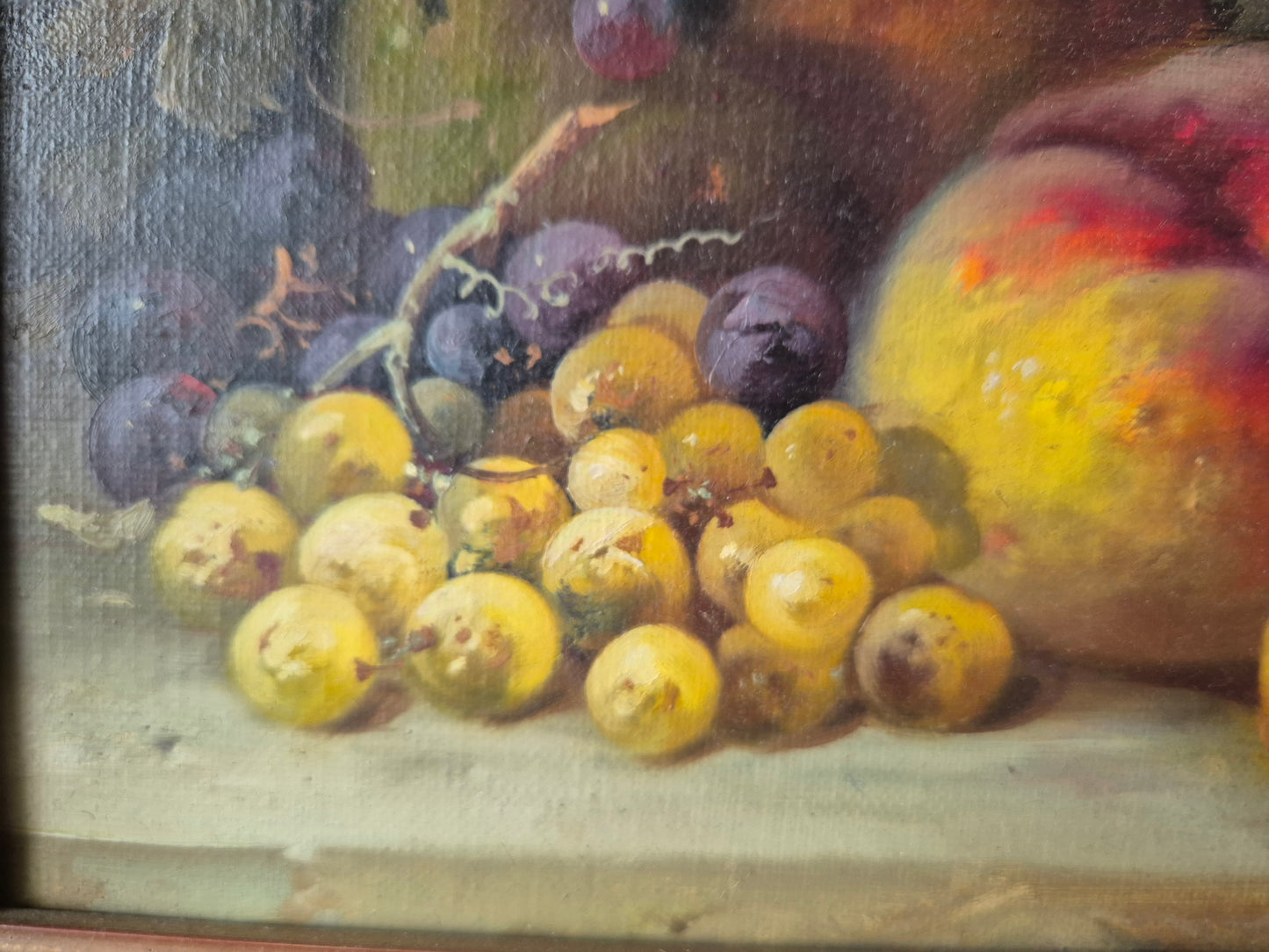 Hamid Mehrnia (geb.1942) Ölgemälde Stillleben Pfirsichen und Weintrauben