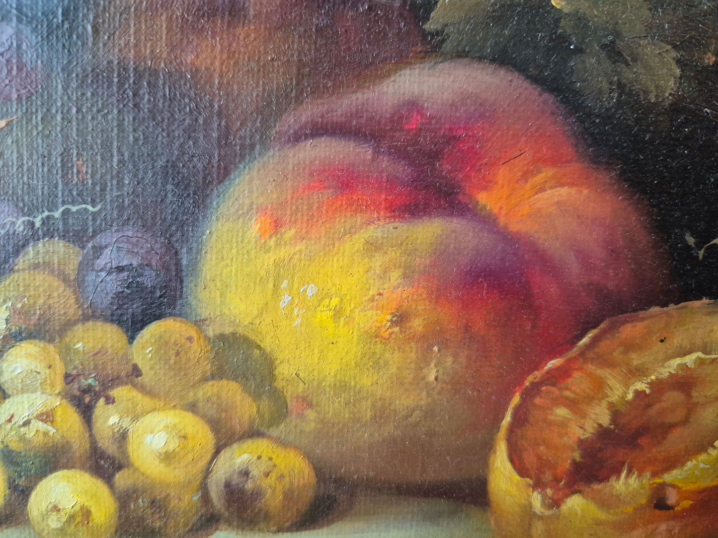 Hamid Mehrnia (geb.1942) Ölgemälde Stillleben Pfirsichen und Weintrauben