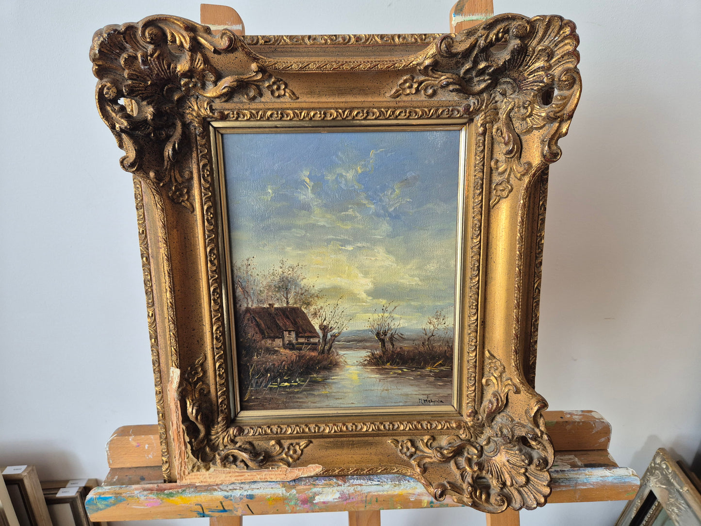 Hamid, Mehrnia (geb. 1942) Ölgemälde Landhaus bei Abenddämmerung 46x40cm