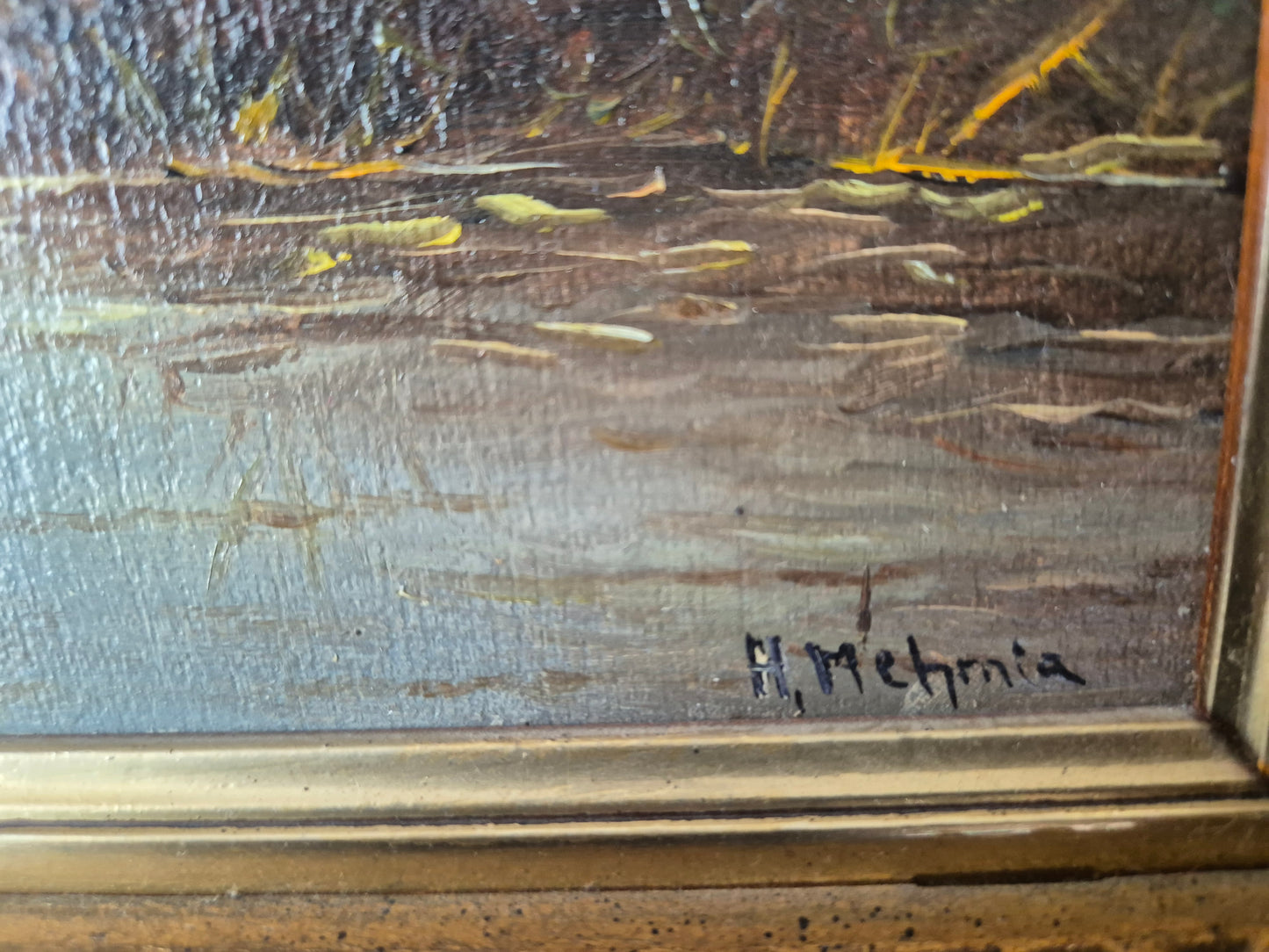 Hamid, Mehrnia (geb. 1942) Ölgemälde Landhaus bei Abenddämmerung 46x40cm