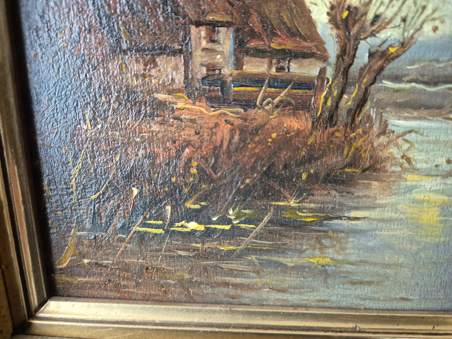 Hamid, Mehrnia (geb. 1942) Ölgemälde Landhaus bei Abenddämmerung 46x40cm