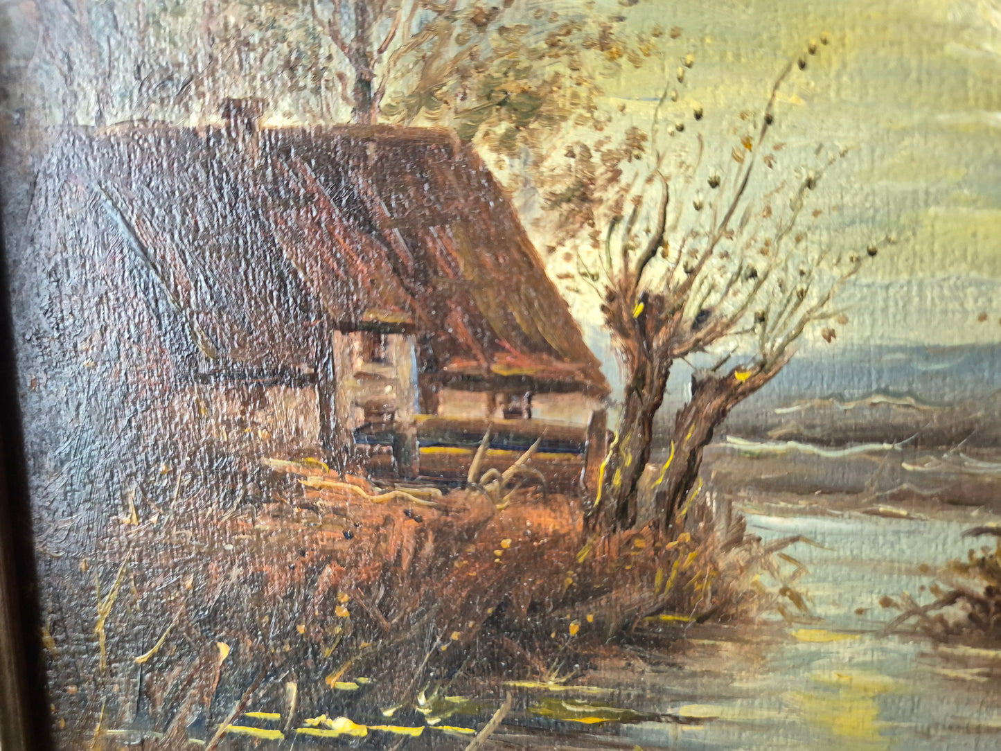Hamid, Mehrnia (geb. 1942) Ölgemälde Landhaus bei Abenddämmerung 46x40cm