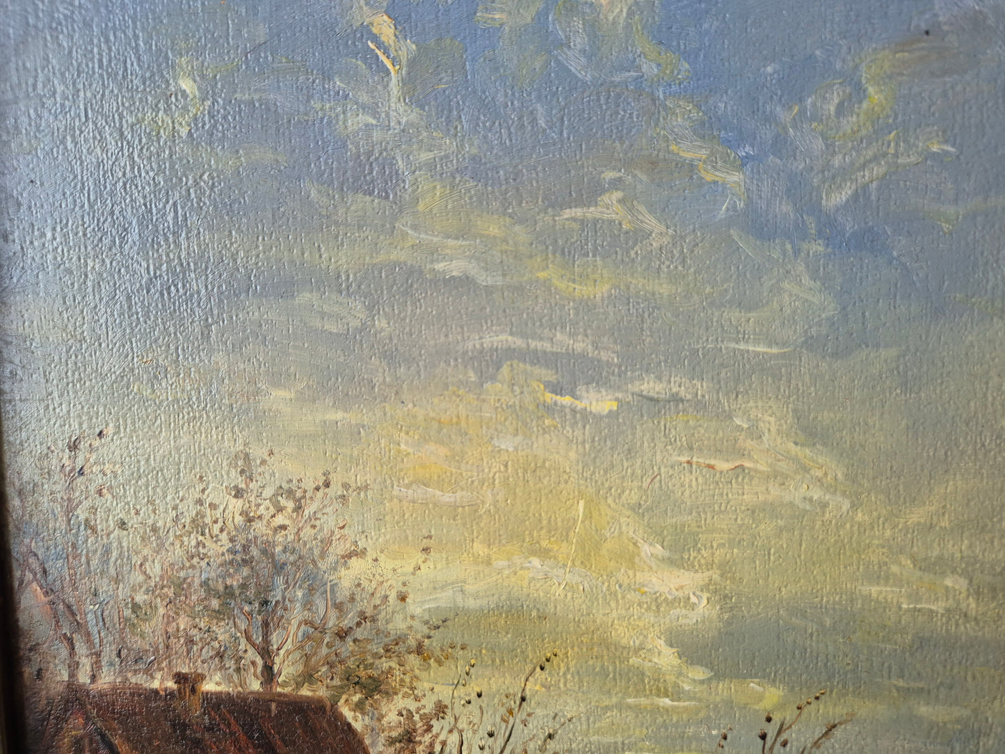 Hamid, Mehrnia (geb. 1942) Ölgemälde Landhaus bei Abenddämmerung 46x40cm