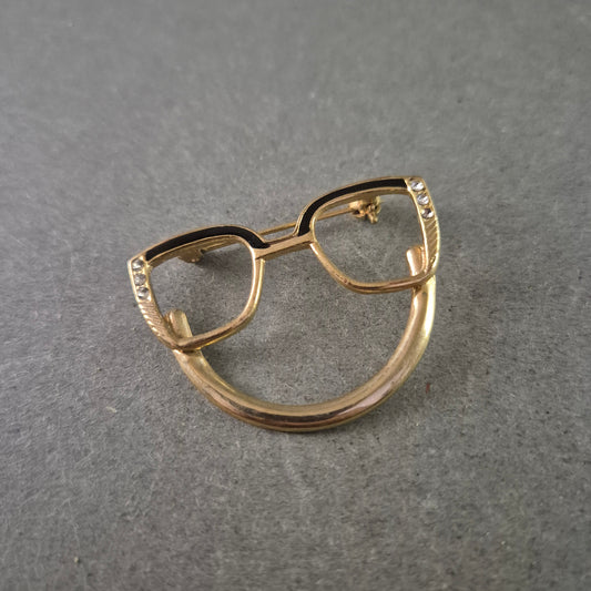 Humorvolle Brillen-Brosche in Goldoptik mit Strassdetails