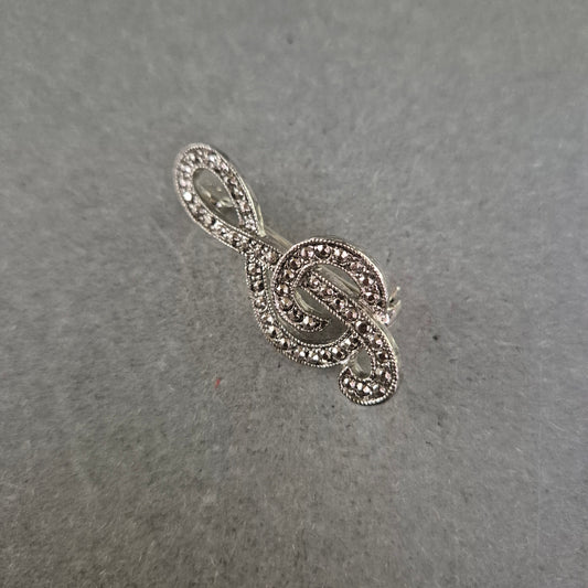 Musiknoten-Brosche im Silberlook mit Strass – Vintage Musikliebhaber-Stil