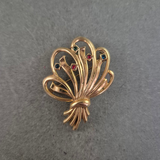 Vintage-Brosche „Blumenstrauß“ mit bunten Schmucksteinen