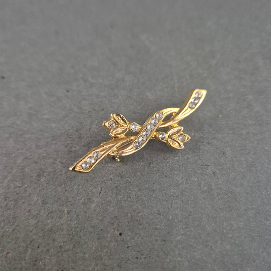 Feine Vintage-Brosche mit Strass – Verspieltes Blätterdesign