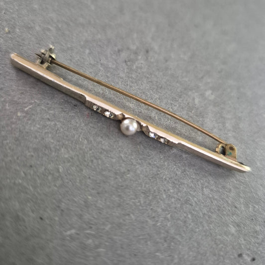 Feine Vintage-Brosche im Art-Déco-Stil mit Perle und Strasssteinen