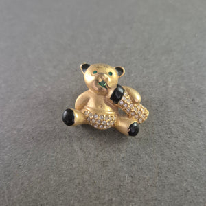 Verspielte Teddybär-Brosche – Vergoldet mit Strassbesatz