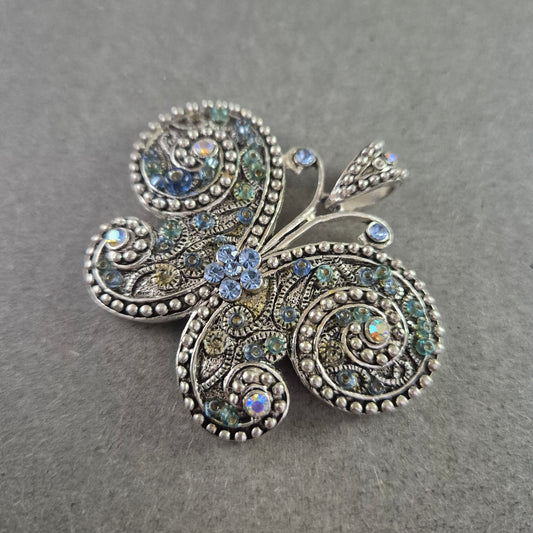 Schmetterlings-Brosche im Vintage-Stil – Silberfarben mit Glitzersteinen