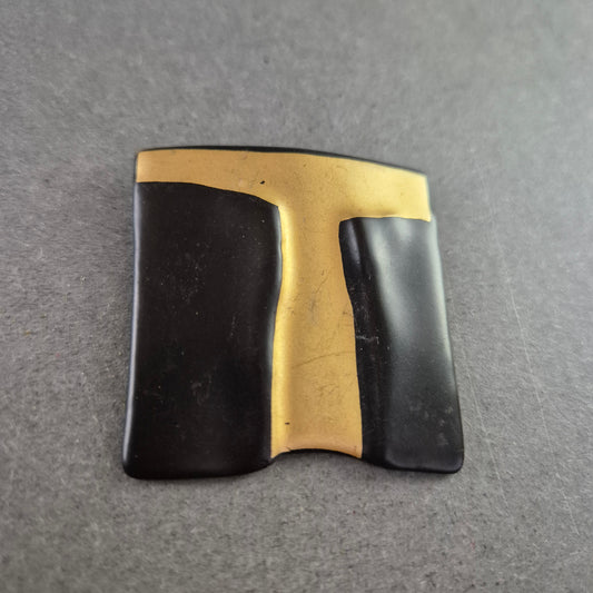 Vintage Brosche im geometrischen Design – Schwarz-Gold Akzentstück
