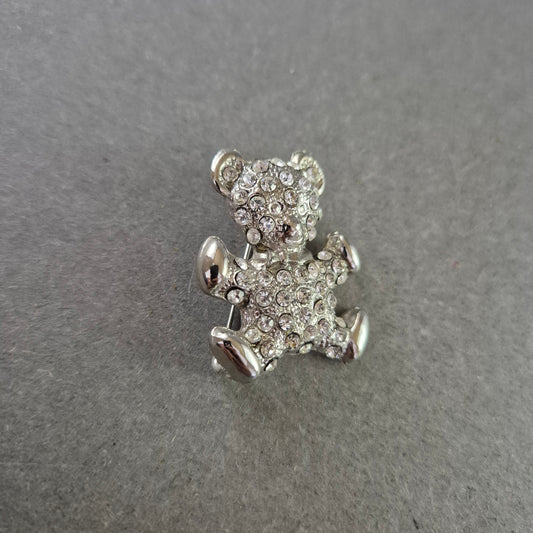 Strassbesetzte Teddybär-Brosche – Verspielter Glanz in Silber