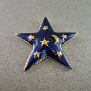 Stern Brosche – Nachtblauer Emaille Schmuck mit Goldakzenten