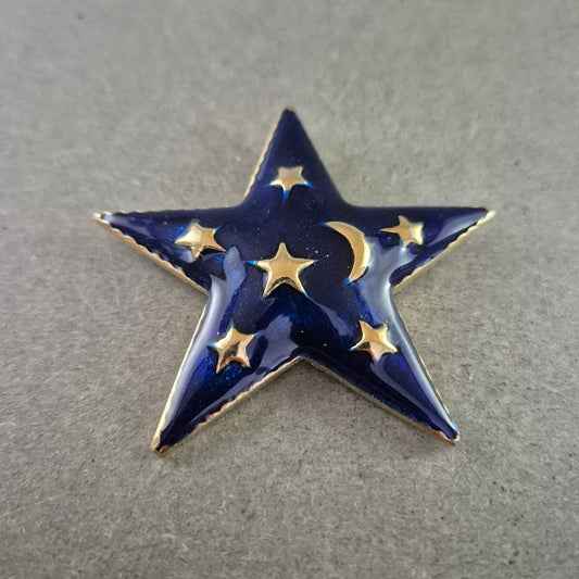 Stern Brosche – Nachtblauer Emaille Schmuck mit Goldakzenten
