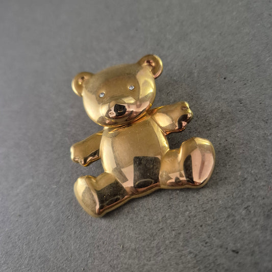 Goldene Teddybär Brosche – Süßes Accessoire mit Glitzeraugen