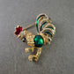 Goldfarbene Hahn-Brosche mit Strass und Emaille – Bunter Vintage-Stil
