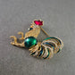 Goldfarbene Hahn-Brosche mit Strass und Emaille – Bunter Vintage-Stil