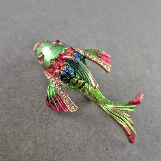 Vintage Emaille-Fisch-Brosche mit Strass – Farbenfroher Retro-Charme