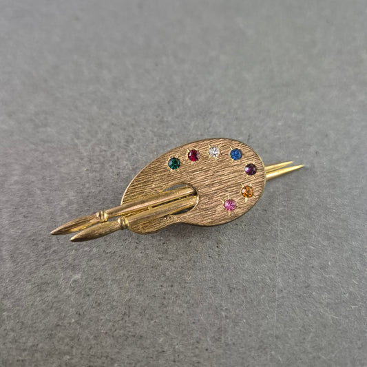 Kreative Brosche in Palettenform – Goldoptik mit bunten Strasssteinen