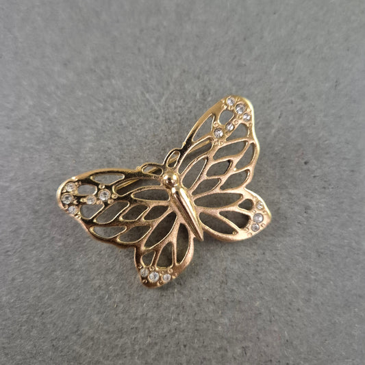 Vintage Schmetterlingsbrosche mit Strass – Goldfarbener Glanz