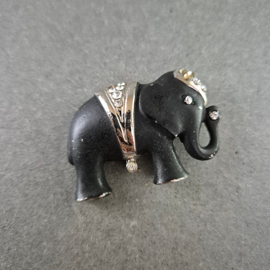 Vintage Brosche Elefant mit Strass – Schwarzer Look mit Glanzakzenten