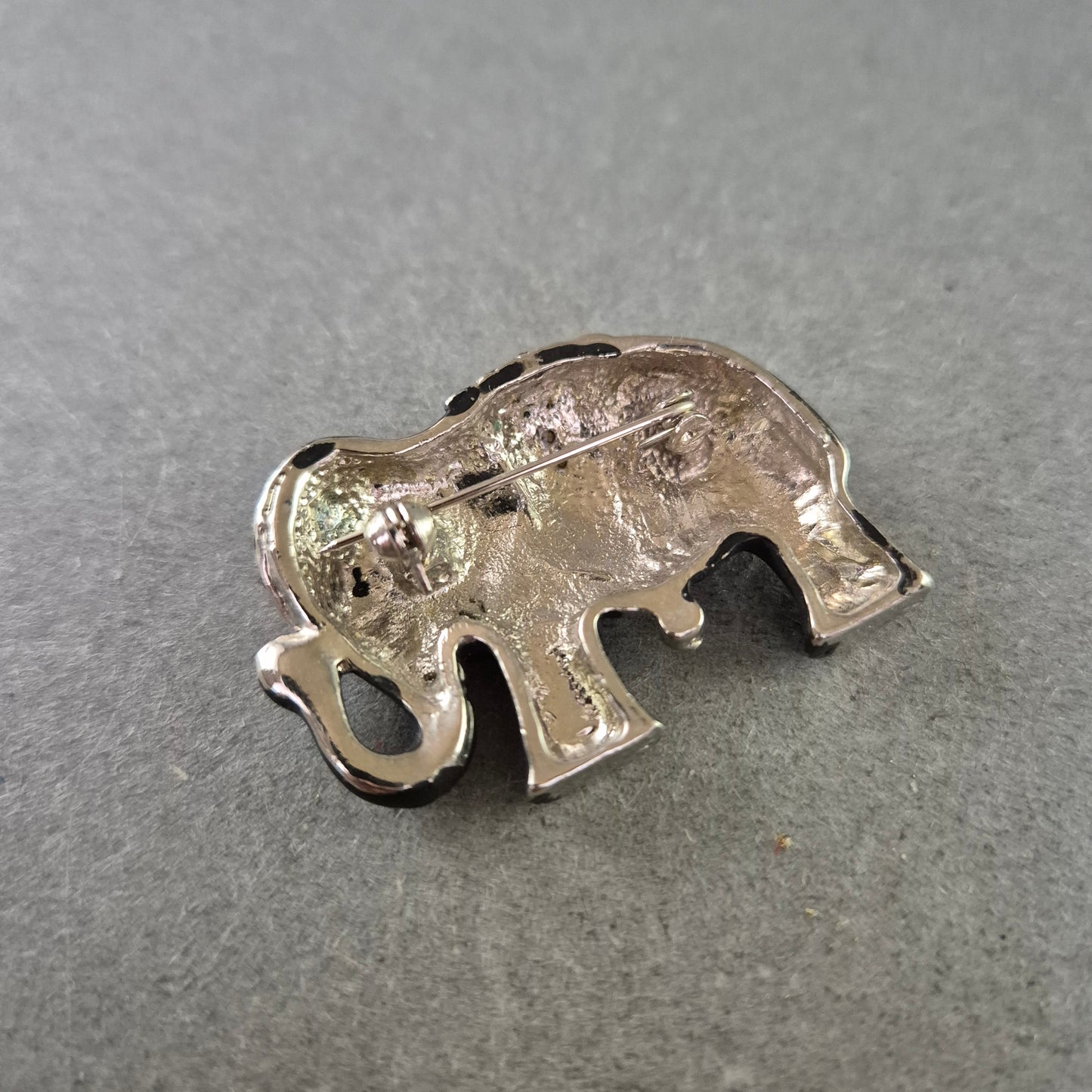 Vintage Brosche Elefant mit Strass – Schwarzer Look mit Glanzakzenten
