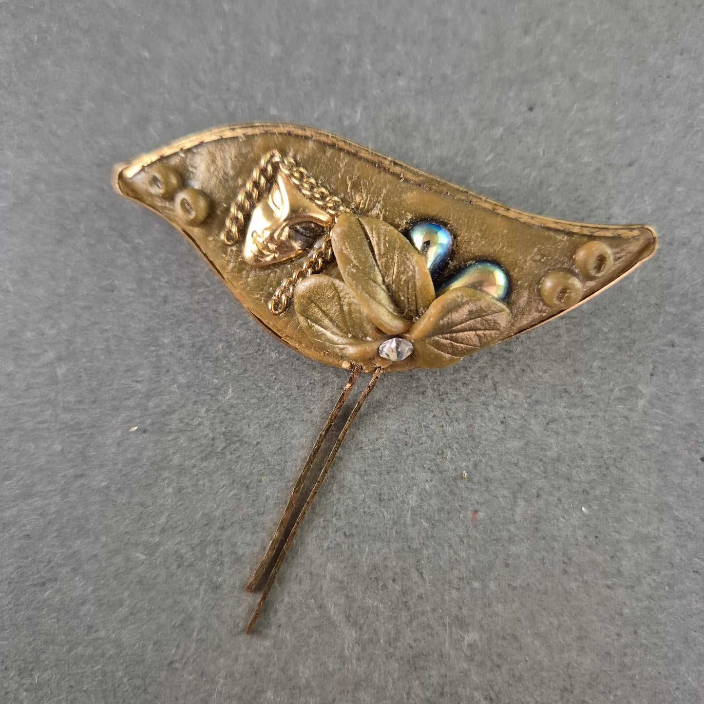 Vintage Brosche im Jugendstil – Florales Design mit Gesichtsmotiv