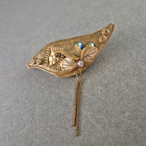 Vintage Brosche im Jugendstil – Florales Design mit Gesichtsmotiv
