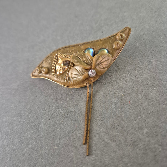 Vintage Brosche im Jugendstil – Florales Design mit Gesichtsmotiv