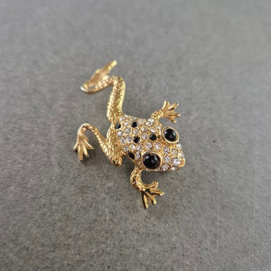 Auffällige Frosch-Brosche mit Strass – Verspielter Tierlook in Gold