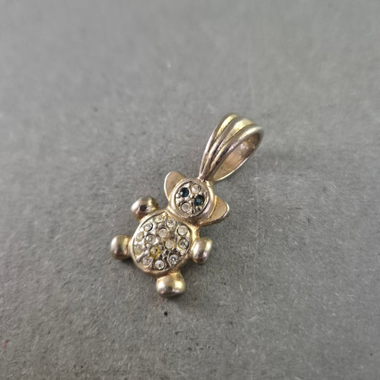 Niedlicher Vintage Teddybär Anhänger mit Strasssteinen
