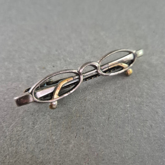 Originelle Vintage Brosche – Brillen Motiv Silberfarben Gold
