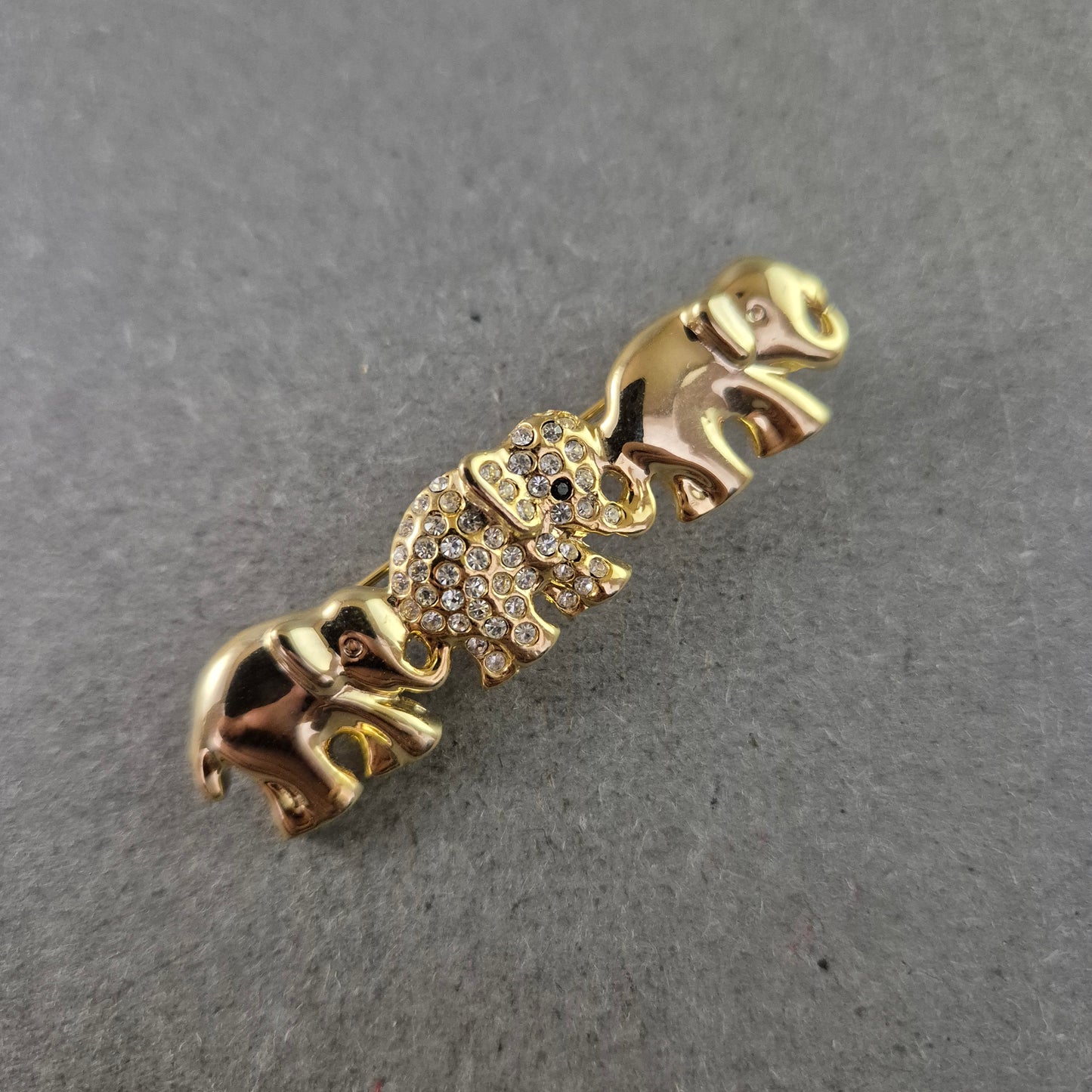 Vintage Elefanten Brosche – Glücksbringer Goldfarben & Strass