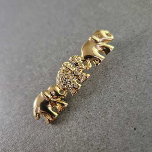 Vintage Elefanten Brosche – Glücksbringer Goldfarben & Strass