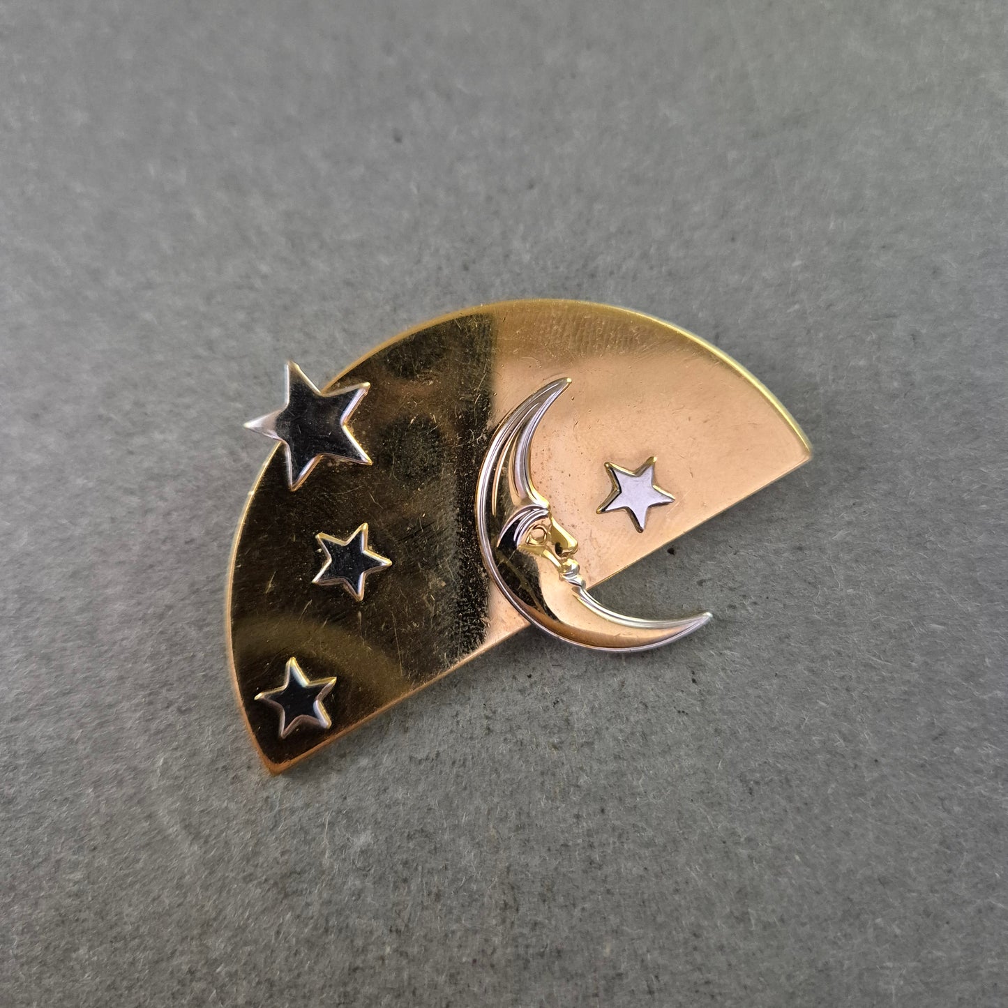 Vintage Brosche Mond & Sterne – Celestial Design Gold Silber