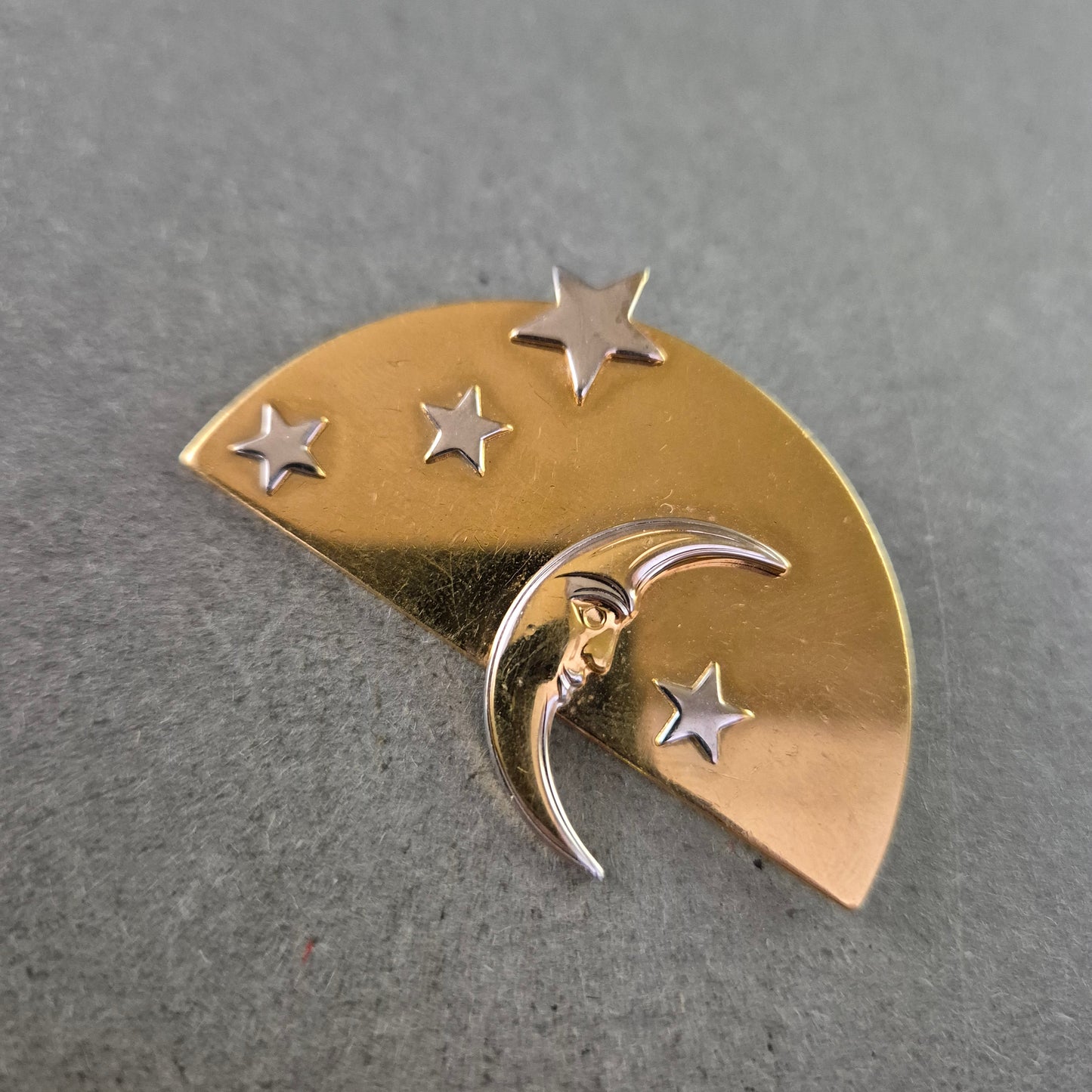 Vintage Brosche Mond & Sterne – Celestial Design Gold Silber