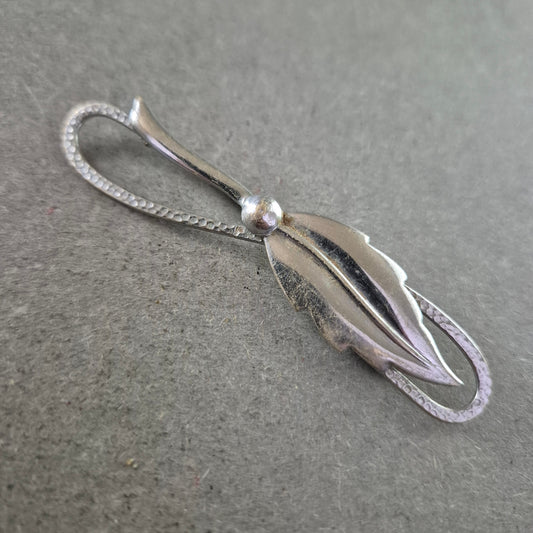 Vintage Brosche Blatt/Feder – Silberfarben m. Textur Design