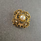 Vintage Brosche Gold Quadrat – Filigran & Große Perle
