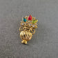 Vintage Brosche Blütenvase – Bunte Steine & Goldfarben