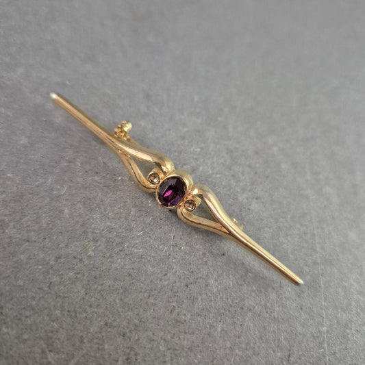 Elegante Vintage Brosche – Goldfarben mit Lila Stein