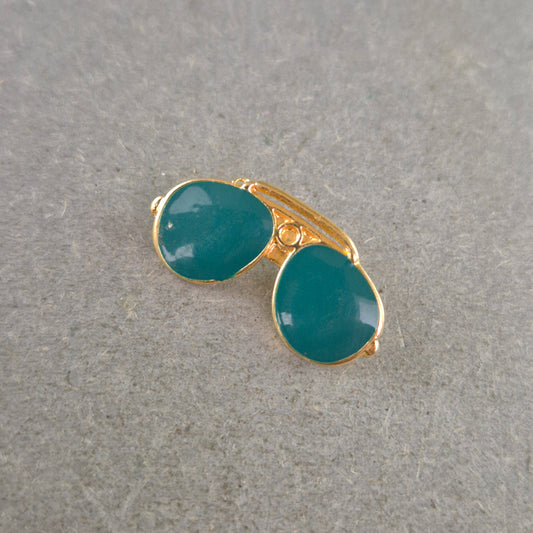 Retro Sonnenbrillen Brosche Türkisgrün – Goldfarbenes Design