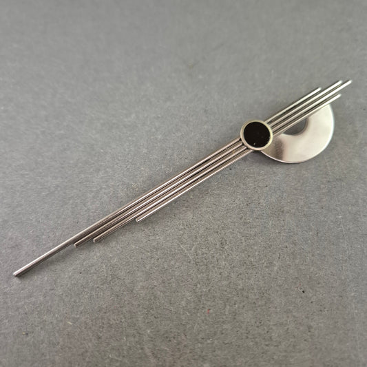 Vintage Brosche Modernist – Geometrisch Silberfarben Schwarz