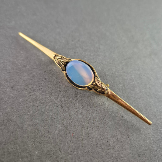 Elegante Vintage Brosche Goldfarben m. Ovalem Stein Opal Look
