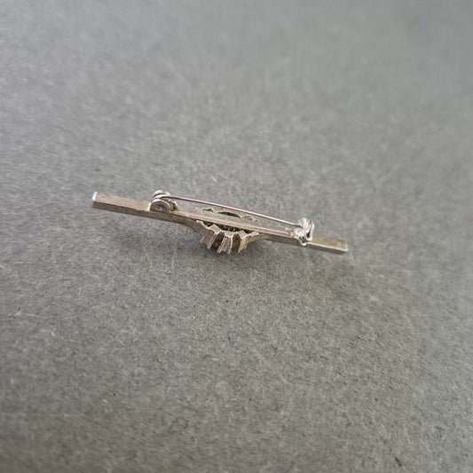 Elegante Vintage Bar Brosche Silberfarben mit Dunklem Stein