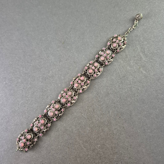 Vintage Armband Silberfarben – Bunte Steine & Ornament Design