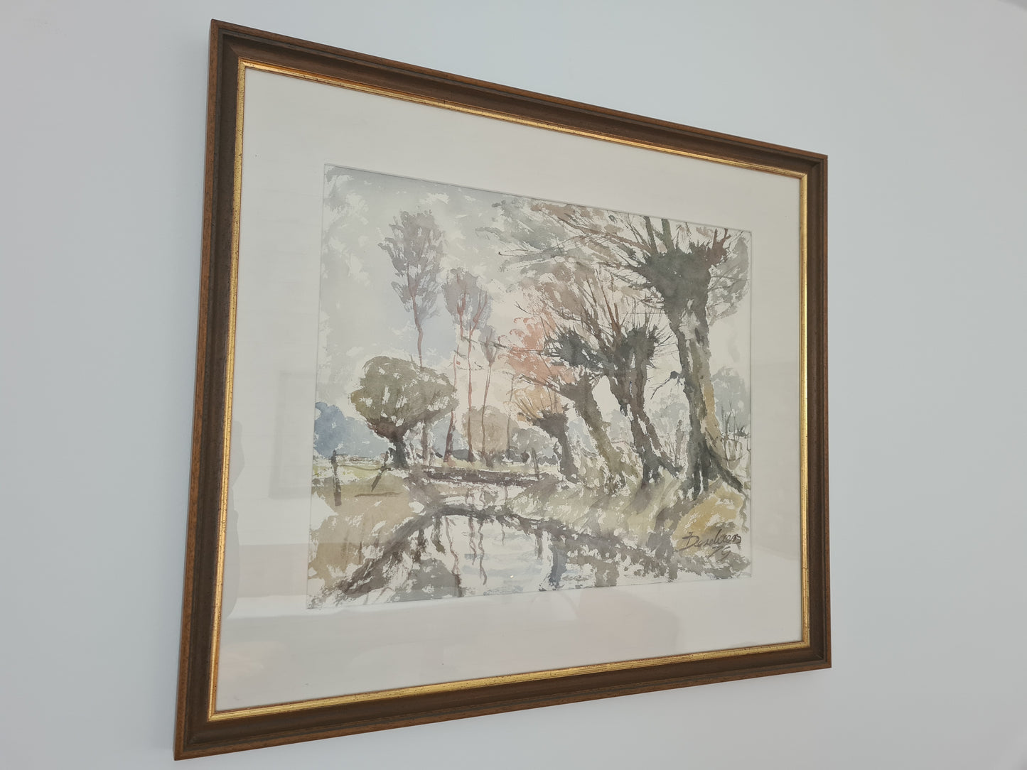 Kunst Aquarellmalerei Gemälde Signiert Wald Landschaft 70x60cm