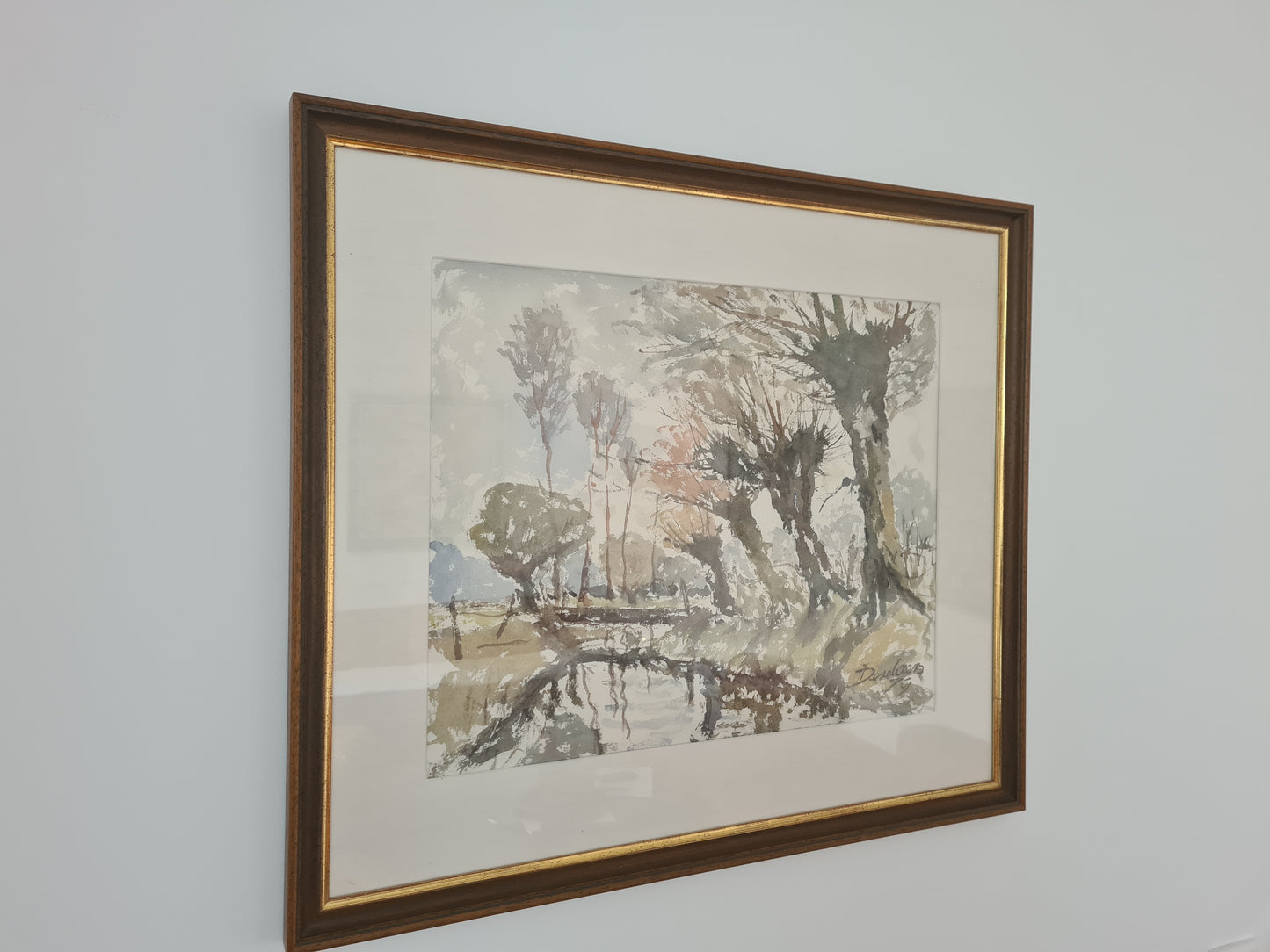 Kunst Aquarellmalerei Gemälde Signiert Wald Landschaft 70x60cm