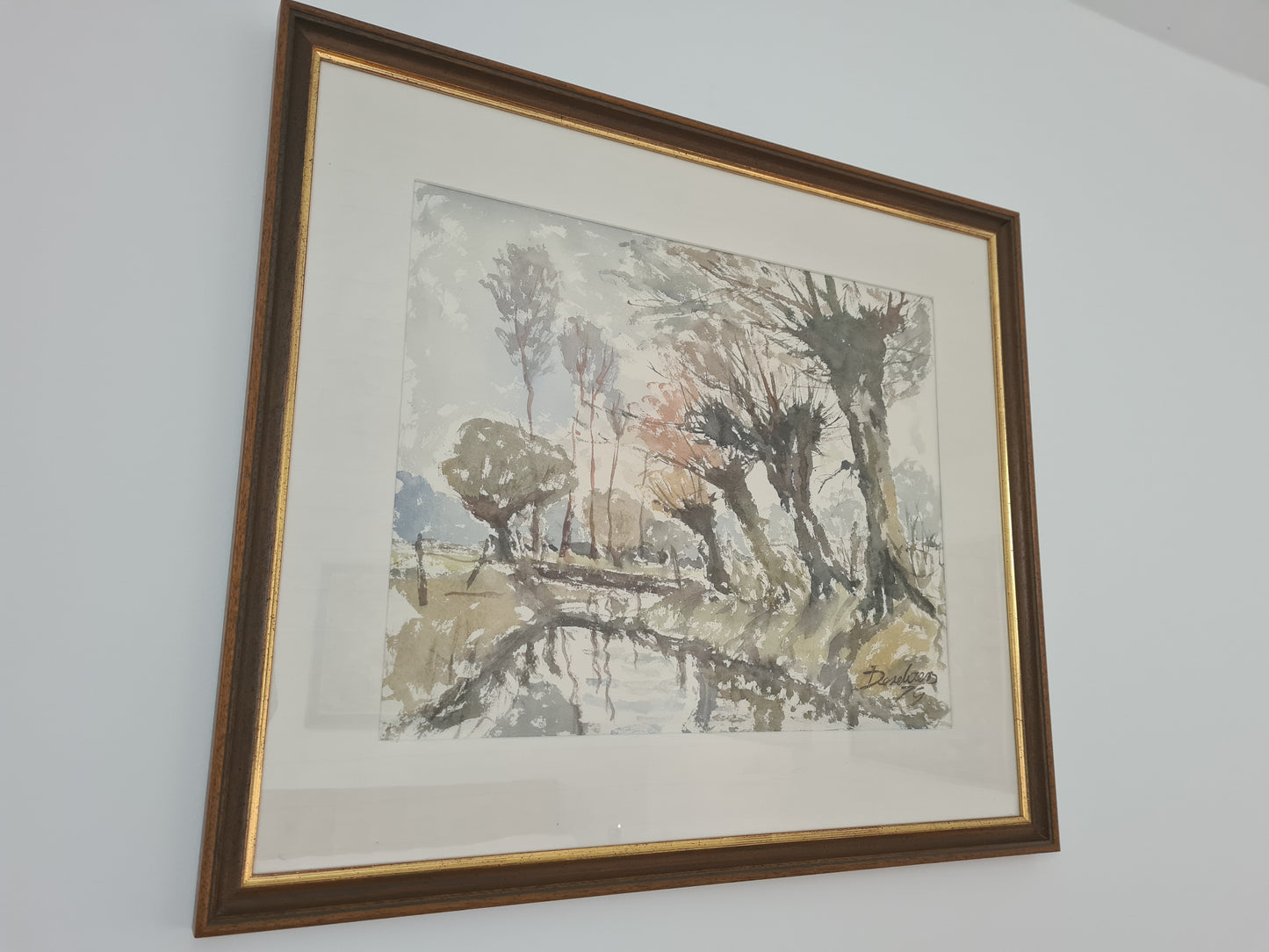 Kunst Aquarellmalerei Gemälde Signiert Wald Landschaft 70x60cm