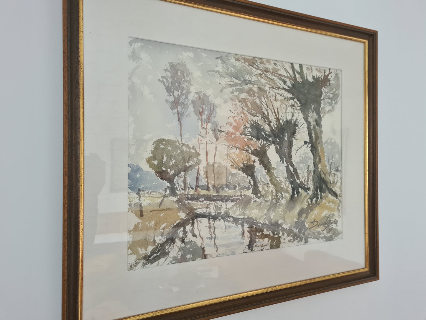 Kunst Aquarellmalerei Gemälde Signiert Wald Landschaft 70x60cm