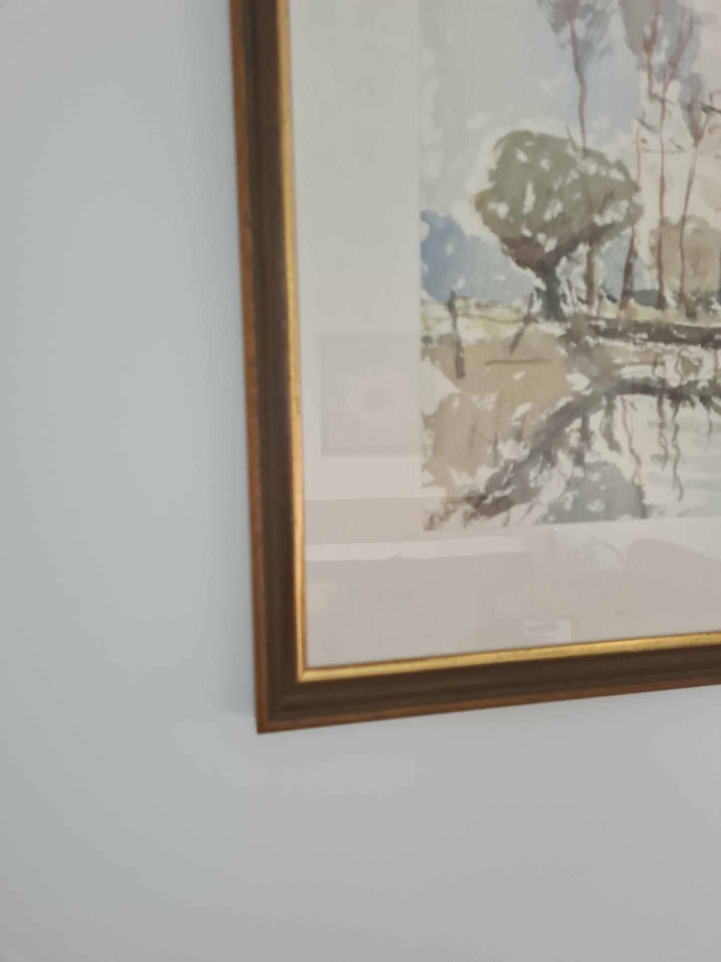 Kunst Aquarellmalerei Gemälde Signiert Wald Landschaft 70x60cm